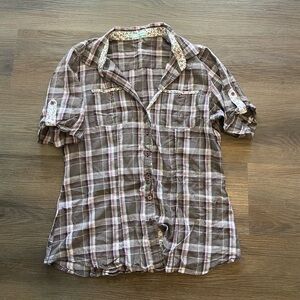 Maurices Pink and Brown Plaid Shirt